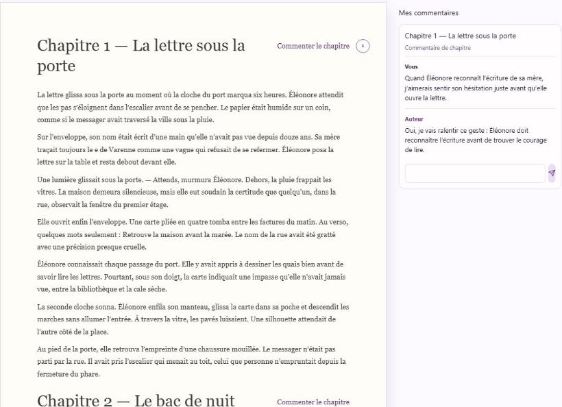 Lecture Alpha côté lecteur avec passage commenté et réponse de l’auteur.