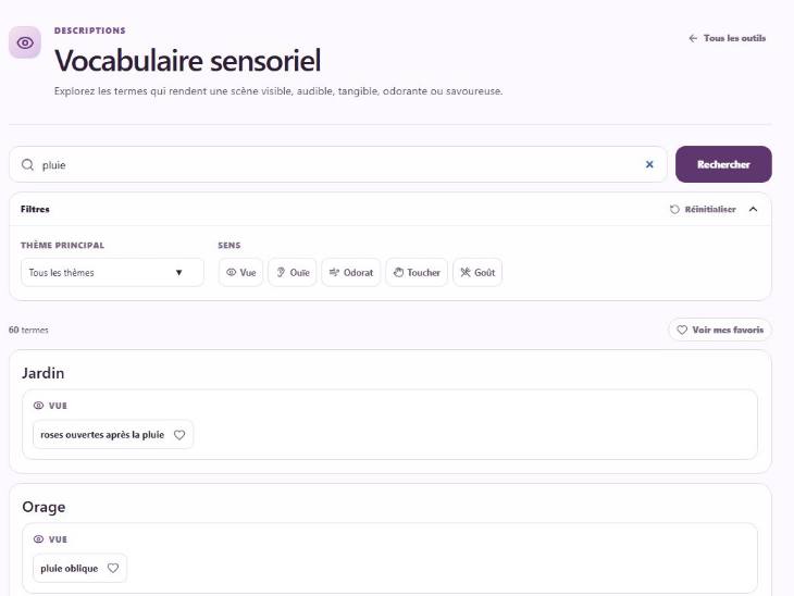 Vocabulaire sensoriel pour enrichir une description.
