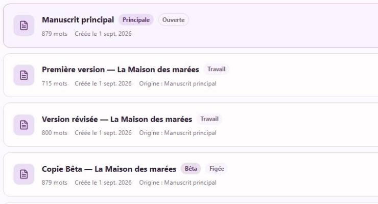Versions successives conservées du manuscrit.